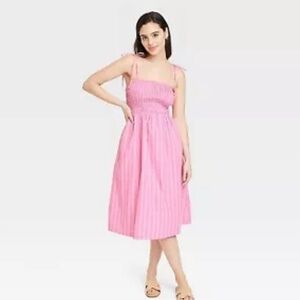 Women's Midi Smoked Sundress - A New Day Pink Striped M